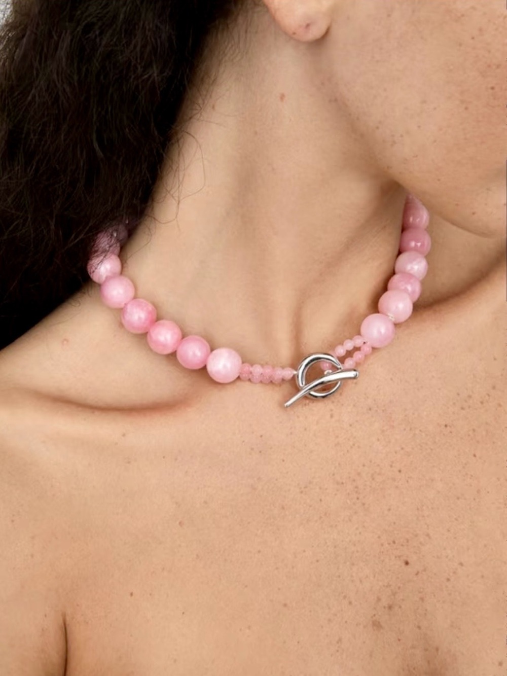 NWOT Pink Natural Stone Beads Toggle Necklace